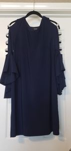MSK navy dress with rhinestone peephole sleeves